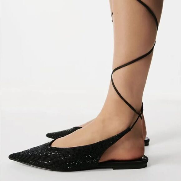 Zara Shoes - ZARA RHINESTONE LACE-UP FLATS